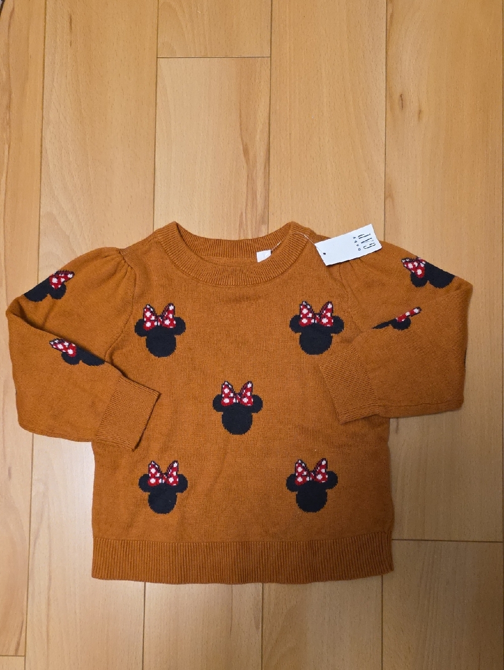 GAP Kids Rust Brown Minnie Mouse Knit Sweater with Red Bows